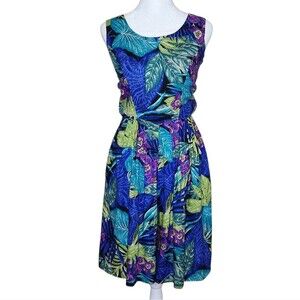 Vintage Lois Snyder Dani Max 80's Tropical Print Blue Green Sleeveless Romper 4